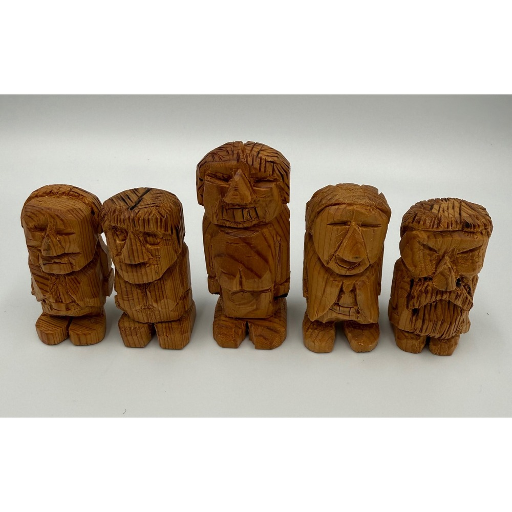 Unbranded Hand Carved Wooden Figures Set of 5 Folk Art Primitive Statues‎